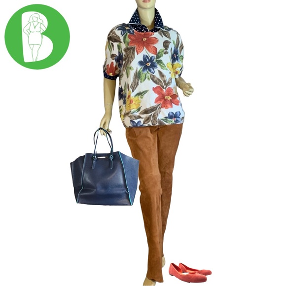 VTG ALFRED DUNNER MULTI-COLOR FLORAL PRINT SHORT SLEEVE SWEATER WITH BEADS (L) - Picture 1 of 14